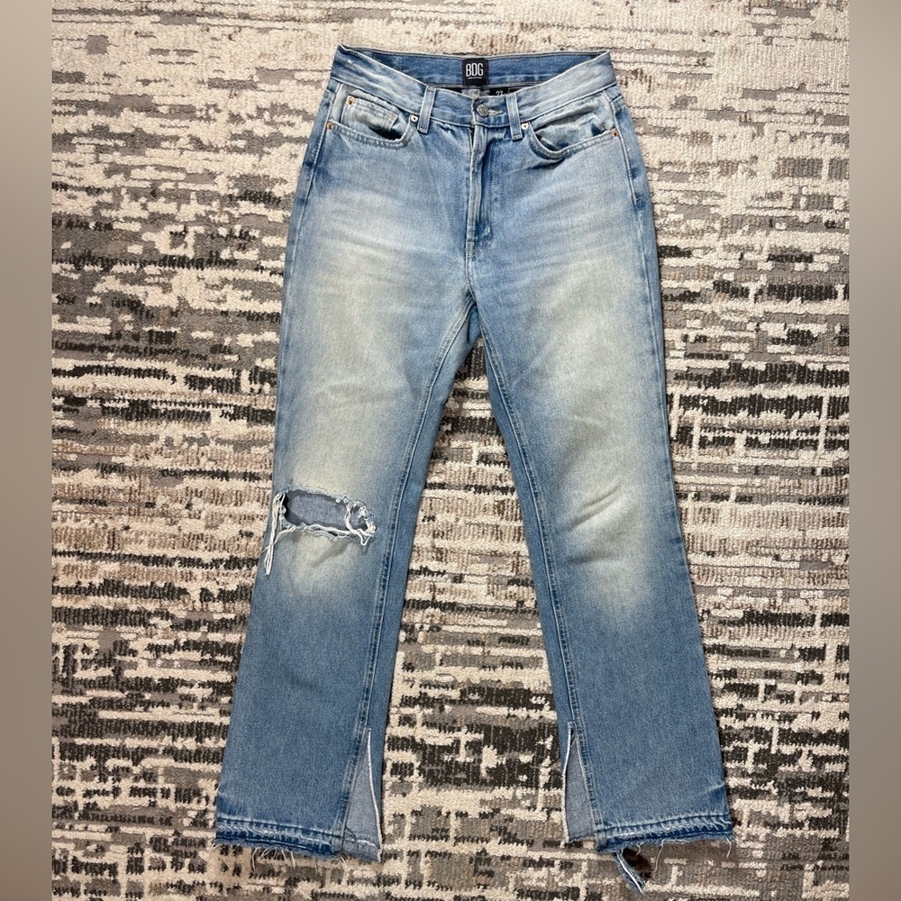 BDG Midrise Bootcut Leg Slit Blue Distressed Cotton Jean Size 27 - Picture 2 of 10